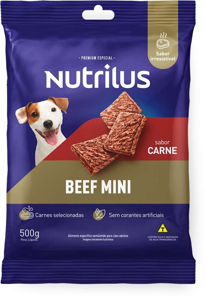 Bifinho Nutrilus Mini para Cães Adultos Sabor Carne - 500g