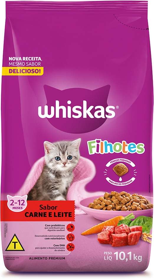 Ração Whiskas Carne e Leite para Gatos Filhotes - 10,1Kg