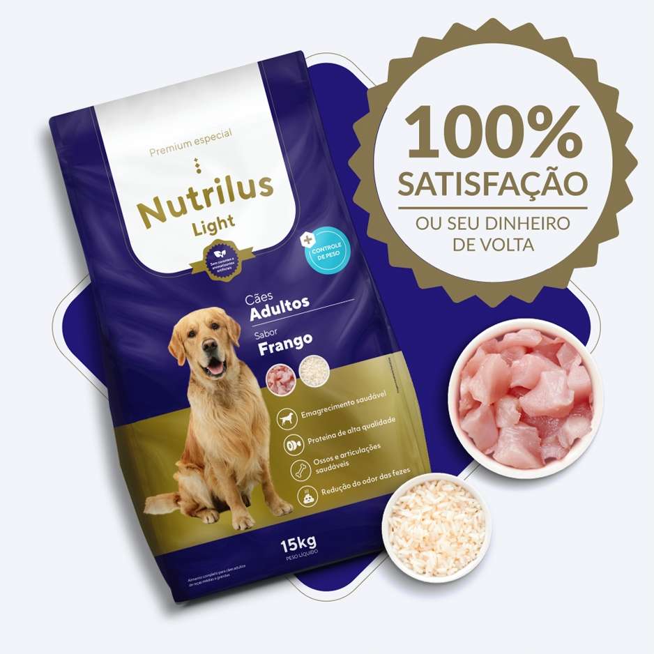 Ração Nutrilus Light Frango para Cães Adultos Raças Médias e Grandes - 15Kg