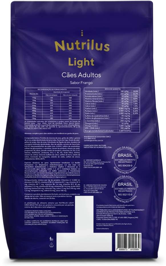 Ração Nutrilus Light Frango para Cães Adultos Raças Médias e Grandes - 15Kg