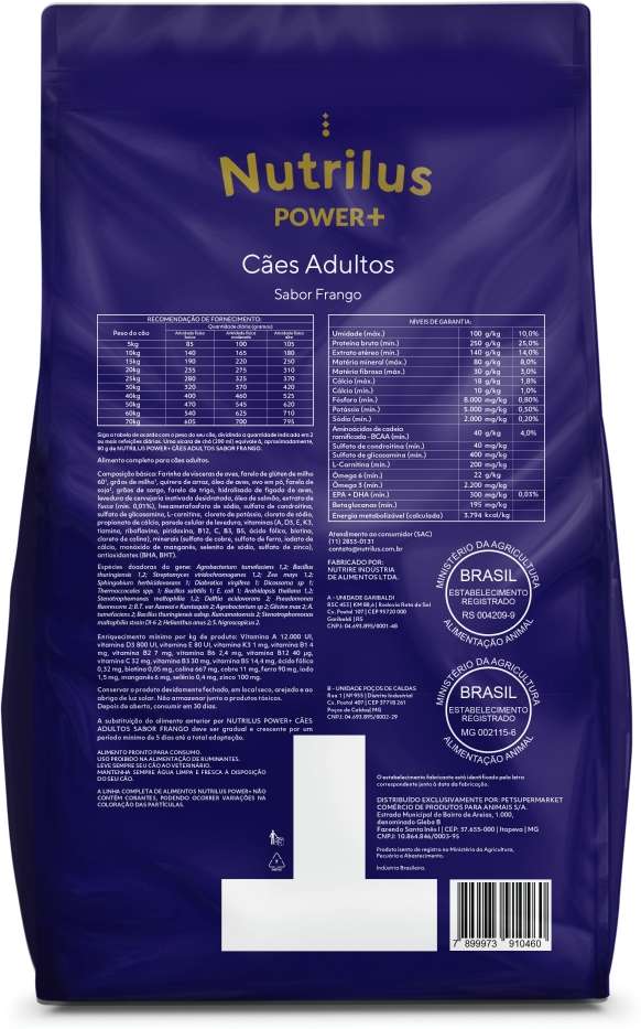 Ração Nutrilus Power+ Frango para Cães Adultos - 15Kg