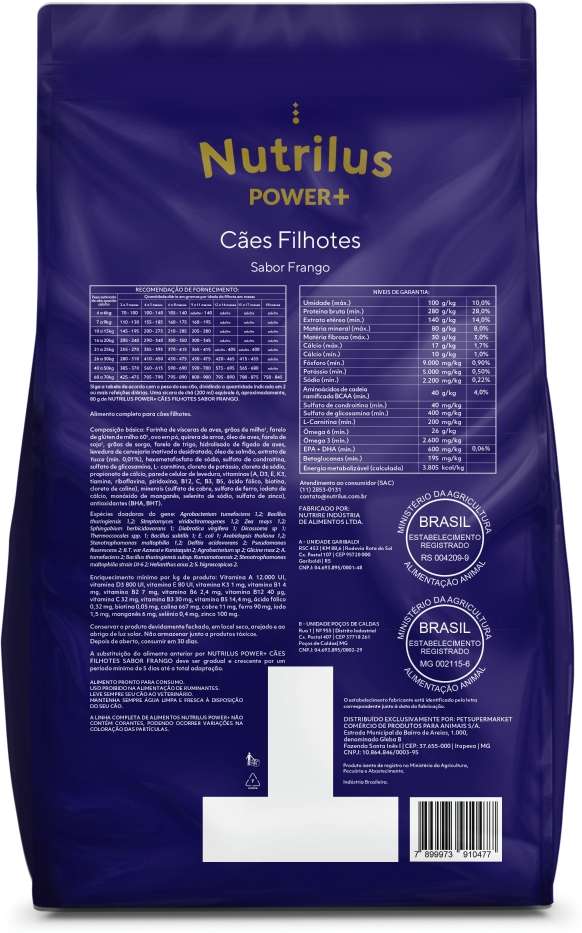 Ração Nutrilus Power+ Frango para Cães Filhotes - 15Kg