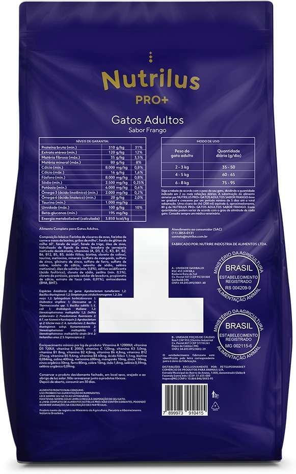 Ração Nutrilus Pro+ Frango para Gatos Adultos - 10,1Kg