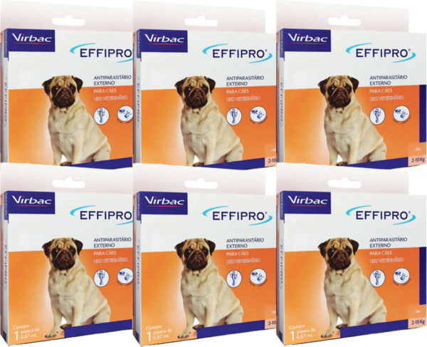 Kit Antipulgas e Carrapatos Virbac Effipro 0,67 mL Cães de 2 até 10Kg - 6 Caixas (6 Pipetas)