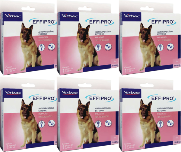 Kit Antipulgas e Carrapatos Virbac Effipro 2,68 mL Cães de 20 até 40Kg - 6 Caixas (6 Pipetas)