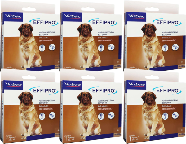 Kit Antipulgas e Carrapatos Virbac Effipro para Cães de 40 até 60Kg 4,02 mL - 6 Caixas (6 Pipetas)