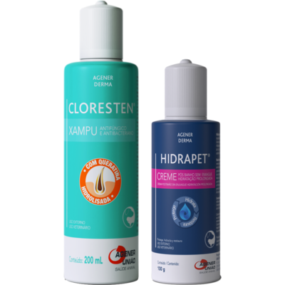 Kit Agener União Shampoo Cloresten Antifúngico e Antibacteriano e Creme Hidratante Hidrapet