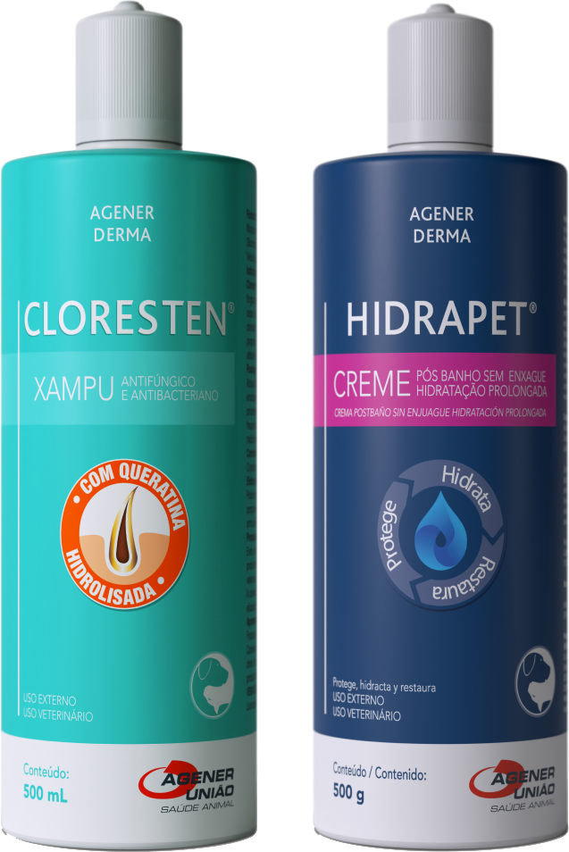 Kit Agener União Shampoo Cloresten Antifúngico e Antibacteriano e Creme Hidratante Hidrapet - KIT (500 mL + 500 g)
