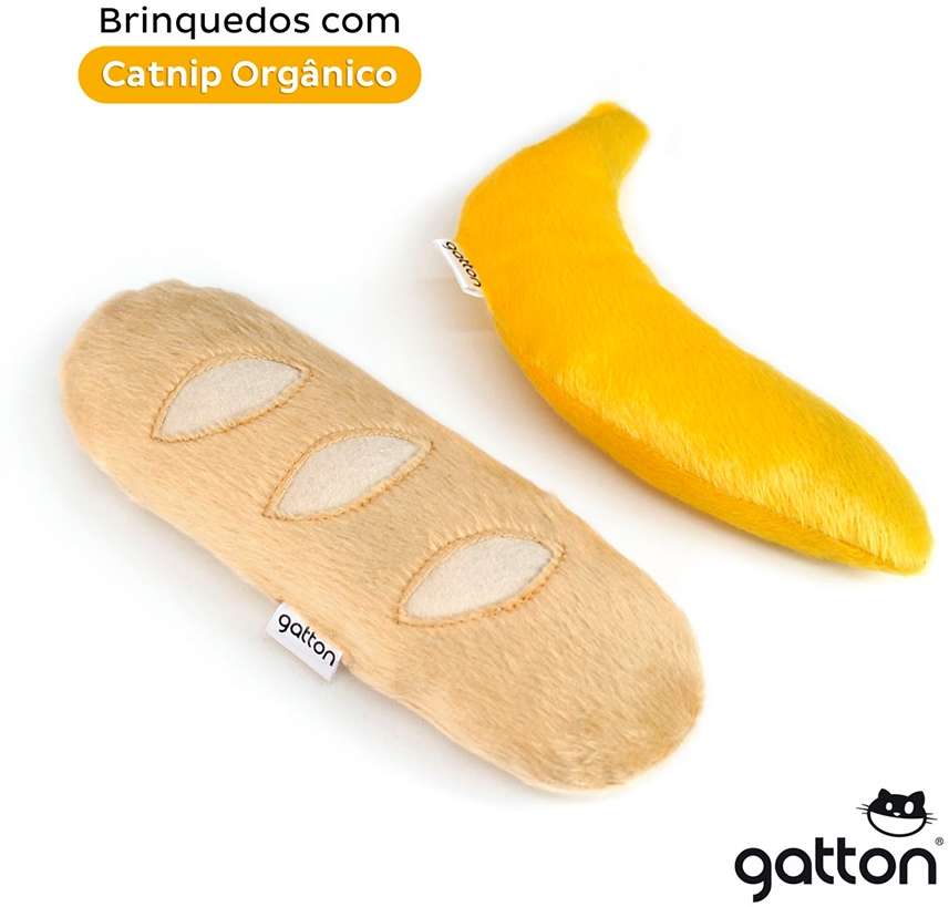 Brinquedo CatFood Big Baguete e Banana Pelúcia com Catnip para Gatos - Tam. Único