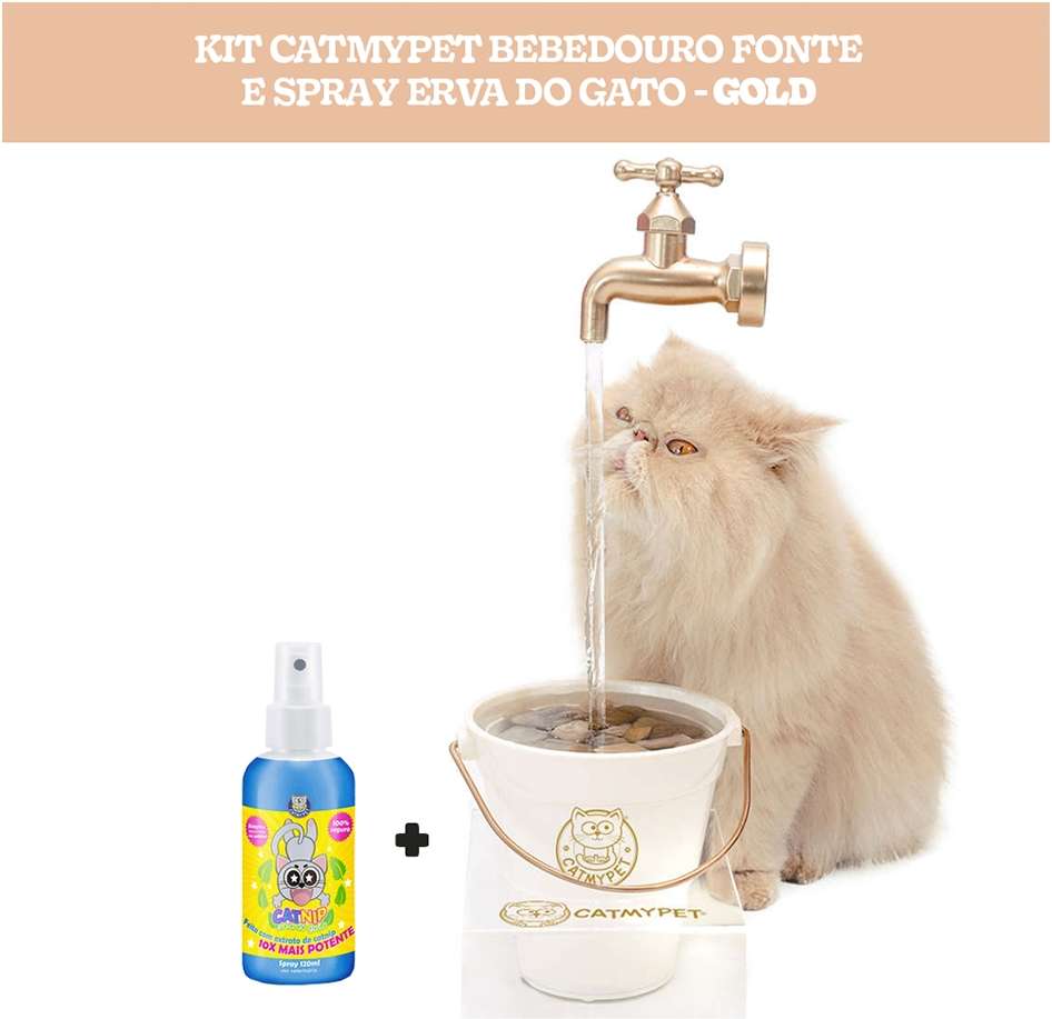 Kit Catmypet Bebedouro Fonte e Spray Erva do Gato Gold - KIT