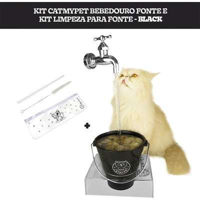 Kit Catmypet Bebedouro Fonte e Kit Limpeza para Fonte Black - KIT