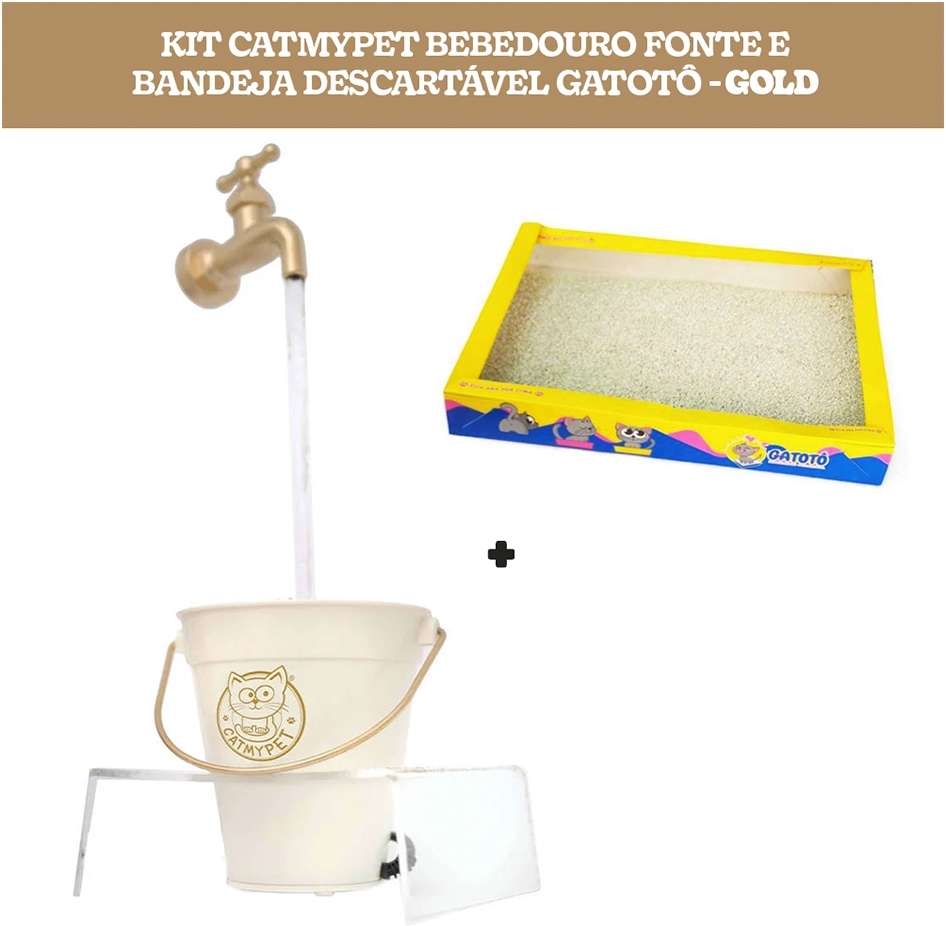 Kit Catmypet Bebedouro Fonte e Bandeja Descartável Gatotô Gold - KIT