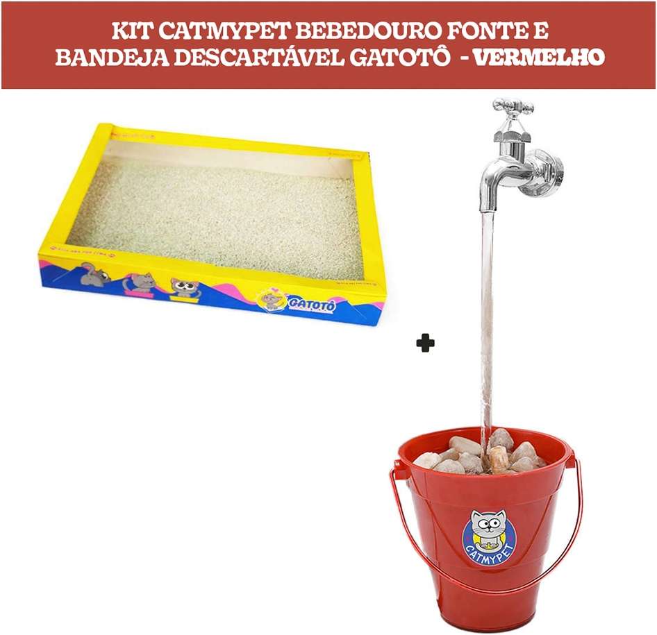 Kit Catmypet Bebedouro Fonte e Bandeja Descartável Gatotô Vermelho - KIT