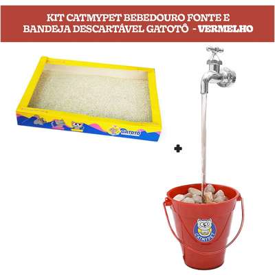Kit Catmypet Bebedouro Fonte e Bandeja Descartável Gatotô Vermelho - KIT