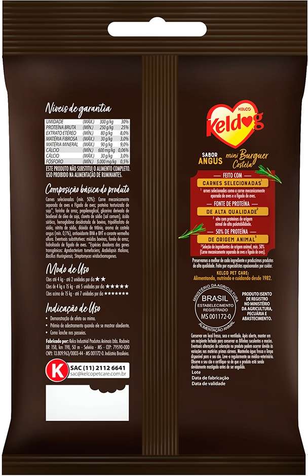 Bifinho Keldog para Cães Mini Burger Sabor Costela Angus - 55 g