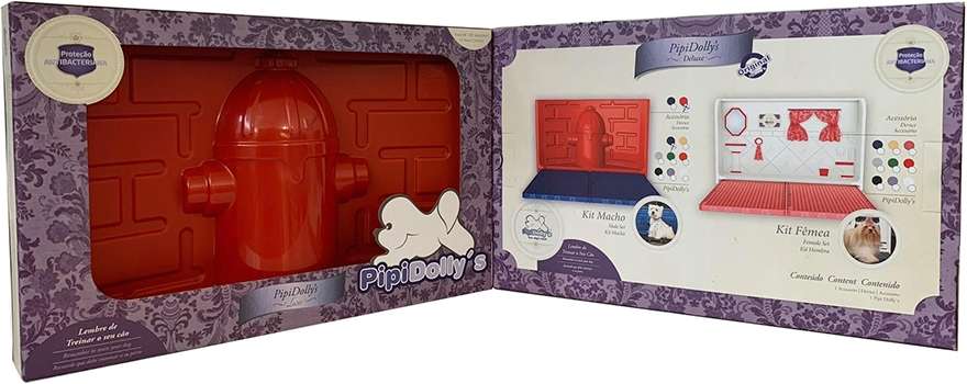 Kit Pipidollys Sanitário Luxo Creme com Acessório Vermelho para Cães Machos - Tam. Único