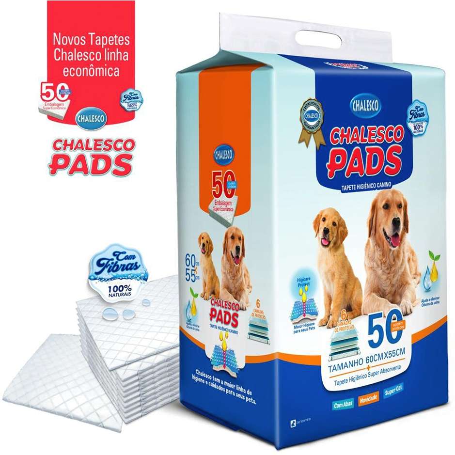 Tapete Higienico Chalesco Pads 60x55 para Cães - 50 Unidades