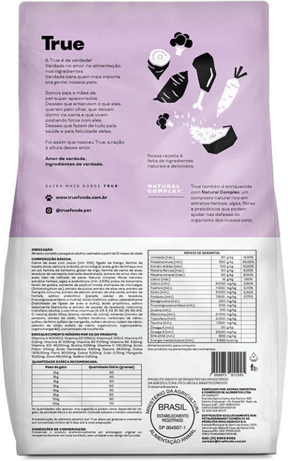 Ração Natural True para Gatos Adultos Castrados - 1Kg