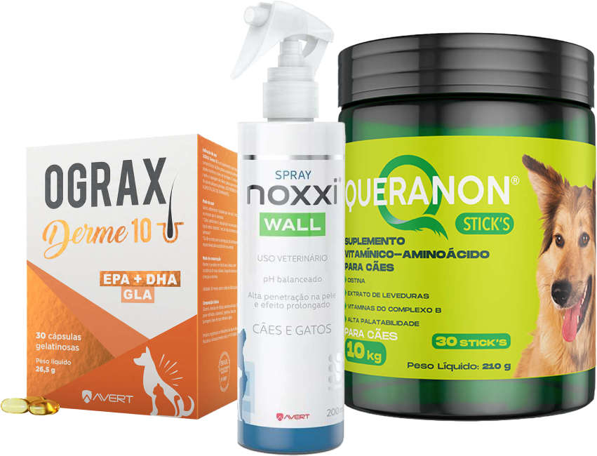 Kit Avert Suplemento Alimentar Avert Ograx Derme 10, Suplemento Aminoácido Queranon Stick's e Spray Noxxi Wall - KIT
