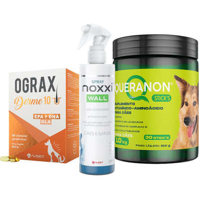 Kit Avert Suplemento Alimentar Avert Ograx Derme 10, Suplemento Aminoácido Queranon Stick's e Spray Noxxi Wall - KIT