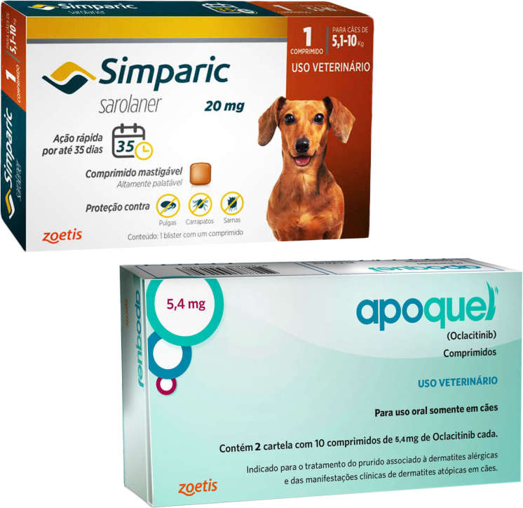 Kit Zoetis Antipulgas Simparic 20 mg e Apoquel Dermatológico 5,4 mg - KIT