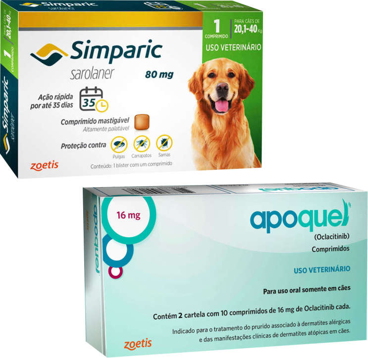 Kit Zoetis Antipulgas Simparic 80 mg e Apoquel Dermatológico 16 mg - KIT