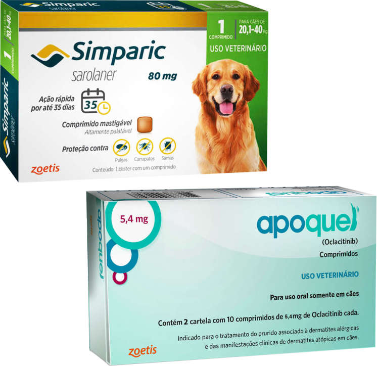 Kit Zoetis Antipulgas Simparic 80 mg e Apoquel Dermatológico 5,4 mg - KIT