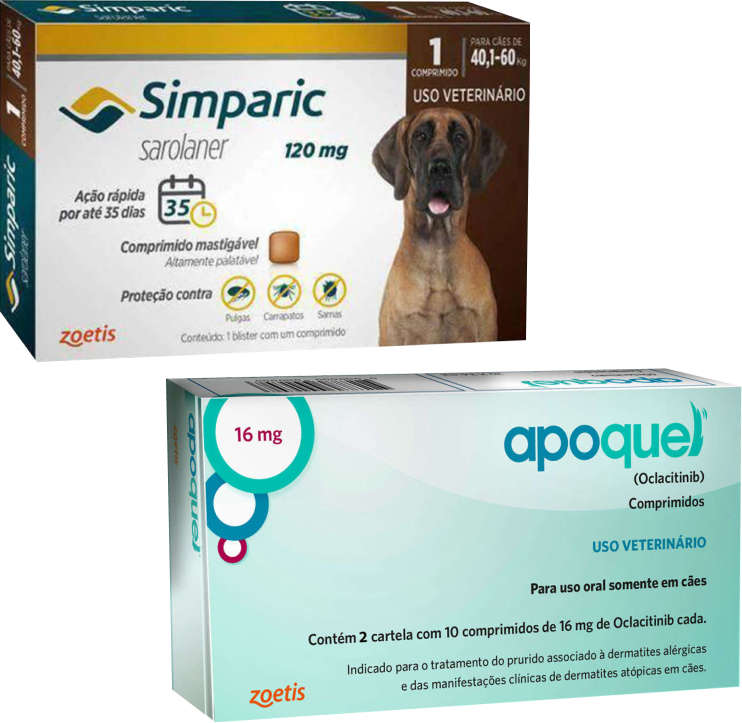 Kit Zoetis Antipulgas Simparic 120 mg e Apoquel Dermatológico 16 mg - KIT
