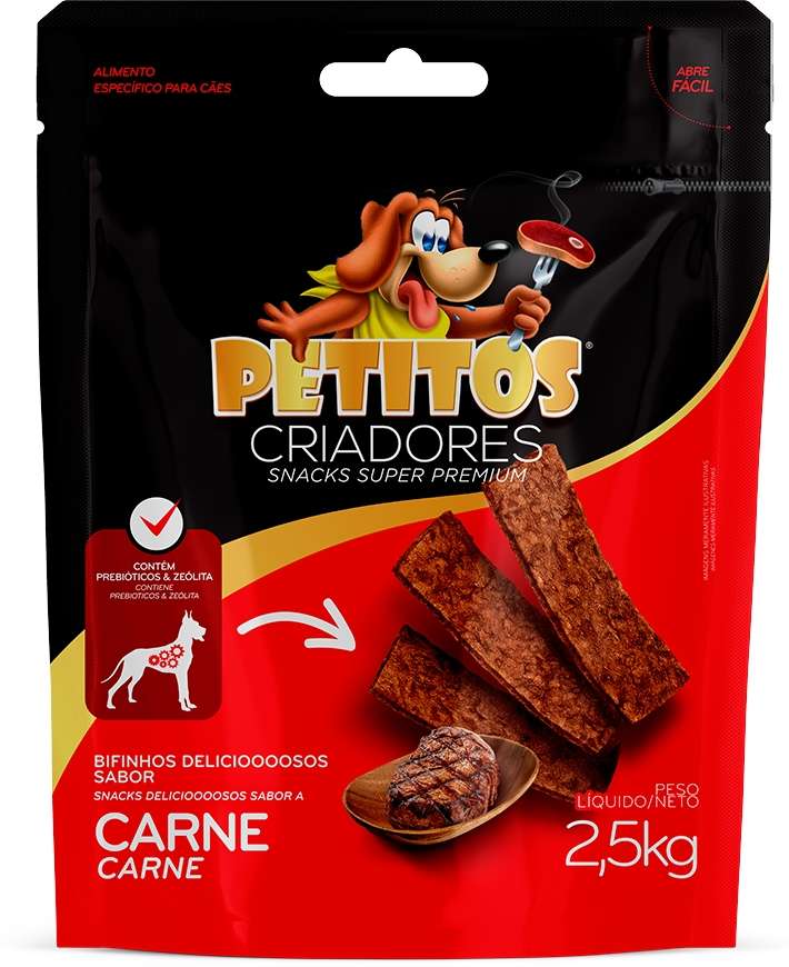 Bifinho Petitos para Cães Adultos Sabor Carne - 2,5Kg