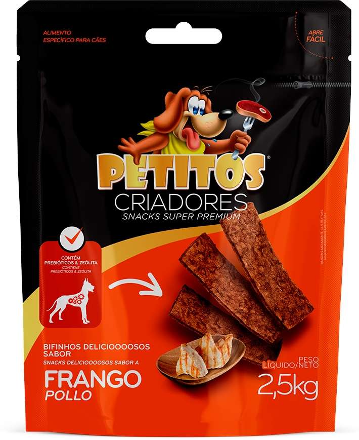 Bifinho Petitos para Cães Adultos Sabor Frango - 2,5Kg.