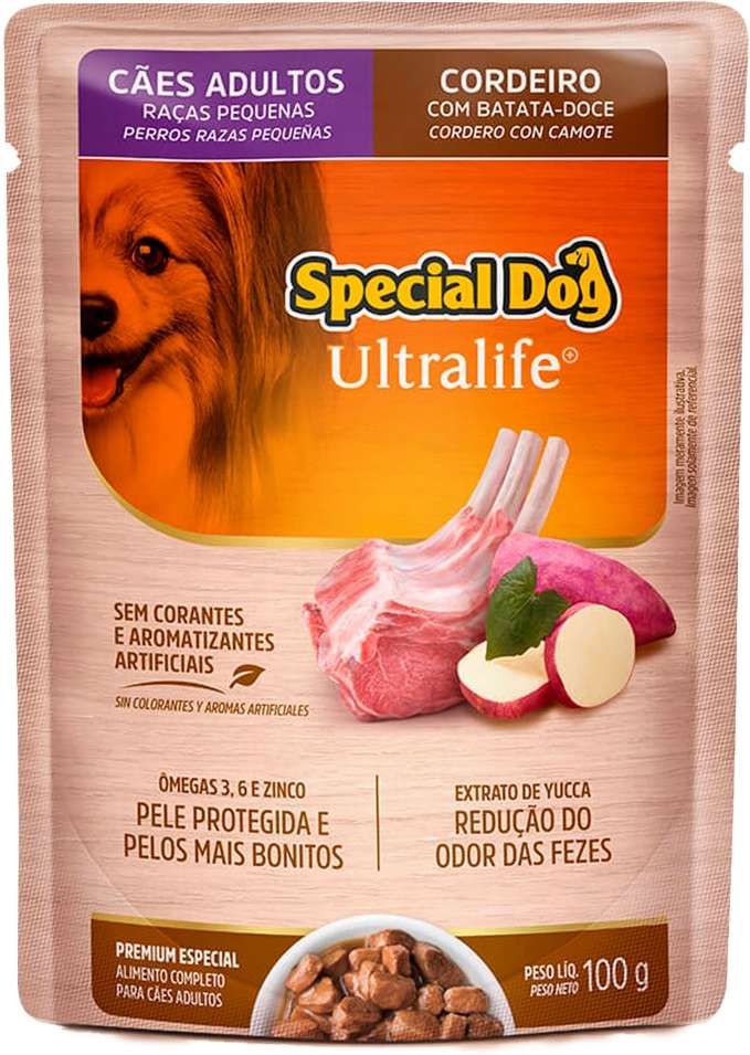 Ração Úmida Special Dog Sachê Cordeiro com Batata Doce para Cães Adultos Raças Pequenas -100 g