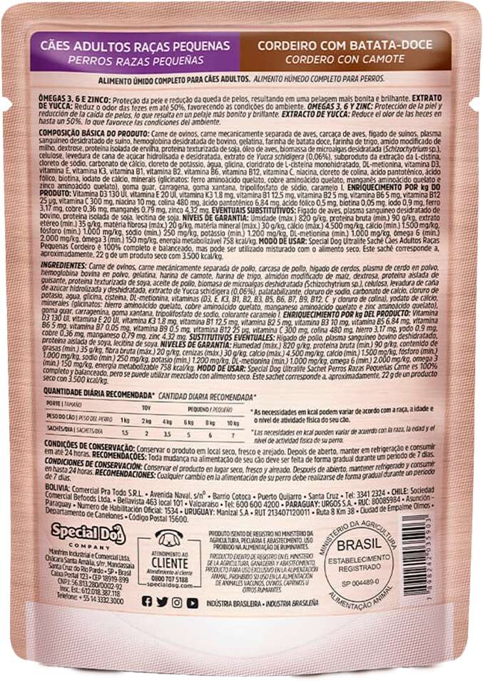 Ração Úmida Special Dog Sachê Cordeiro com Batata Doce para Cães Adultos Raças Pequenas -100 g