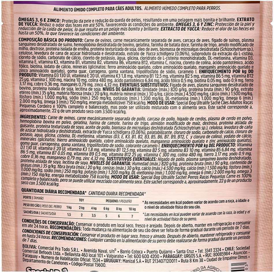 Ração Úmida Special Dog Sachê Cordeiro com Batata Doce para Cães Adultos Raças Pequenas -100 g