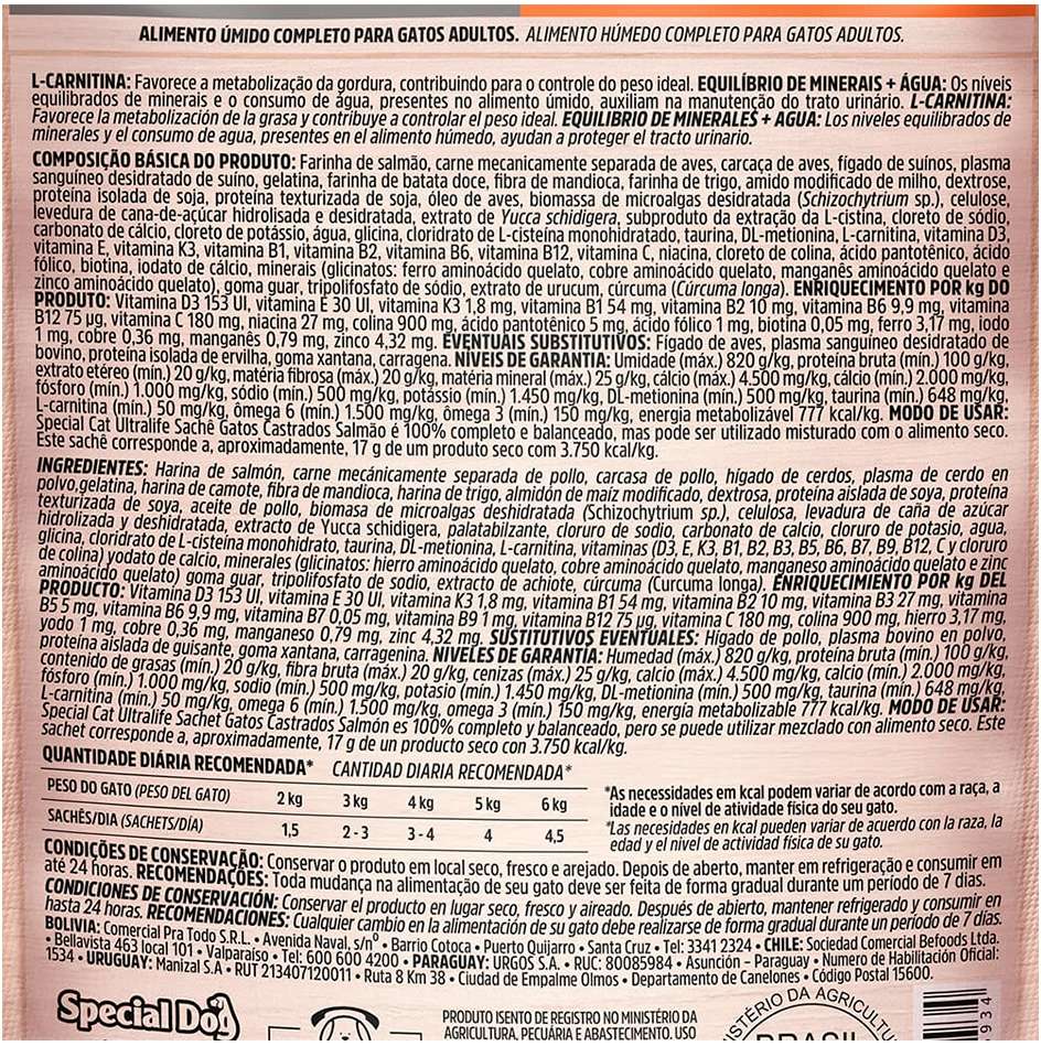 Ração Úmida Special Cat Salmão com Batata Doce para Gatos Adultos Castrados - 85 g