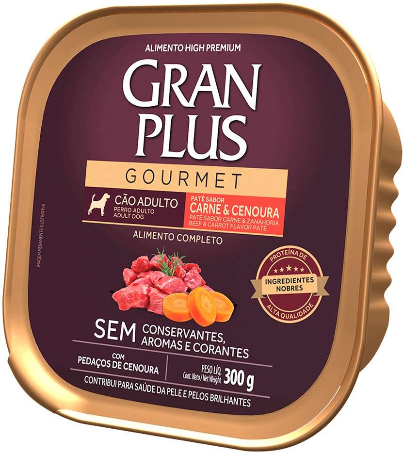 Ração Úmida GranPlus Gourmet Patê Carne e Cenoura para Cães Adultos - 300 g