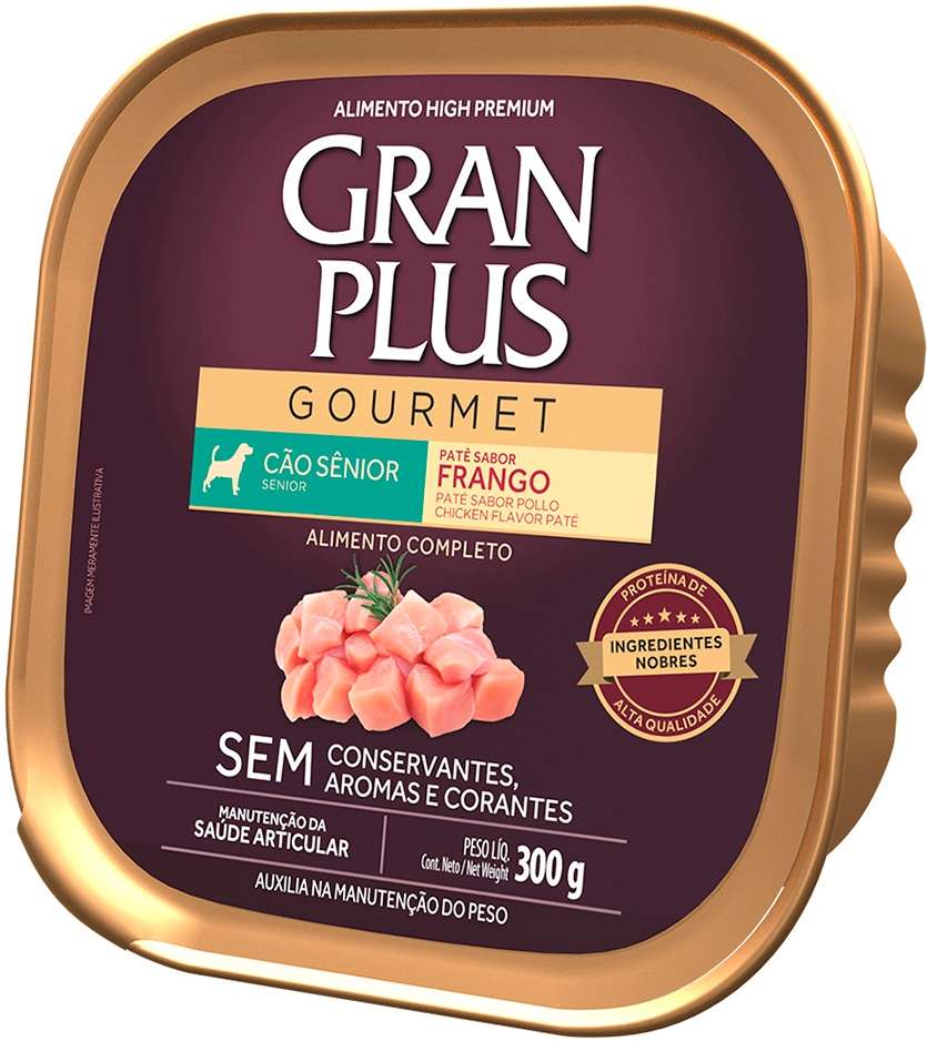 Ração Úmida GranPlus Gourmet Patê Frango para Cães Sênior - 300 g