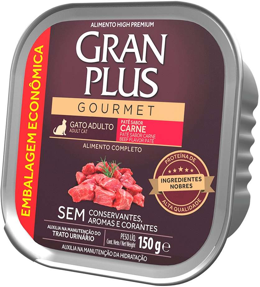 Ração Úmida GranPlus Gourmet Patê Carne para Gatos Adultos - 150 g