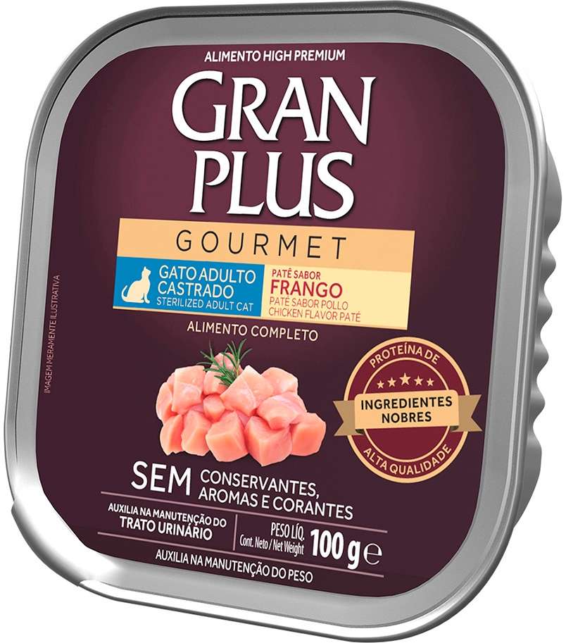 Ração Úmida GranPlus Gourmet Patê Frango para Gatos Castrados - 100 g
