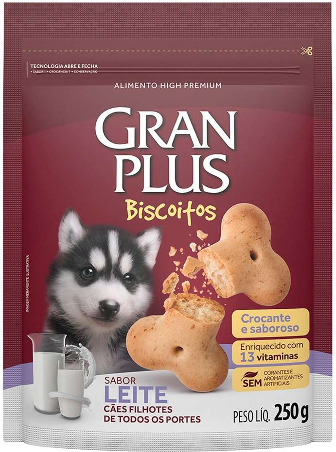 Biscoito GranPlus para Cães Filhotes Sabor Leite - 250 g