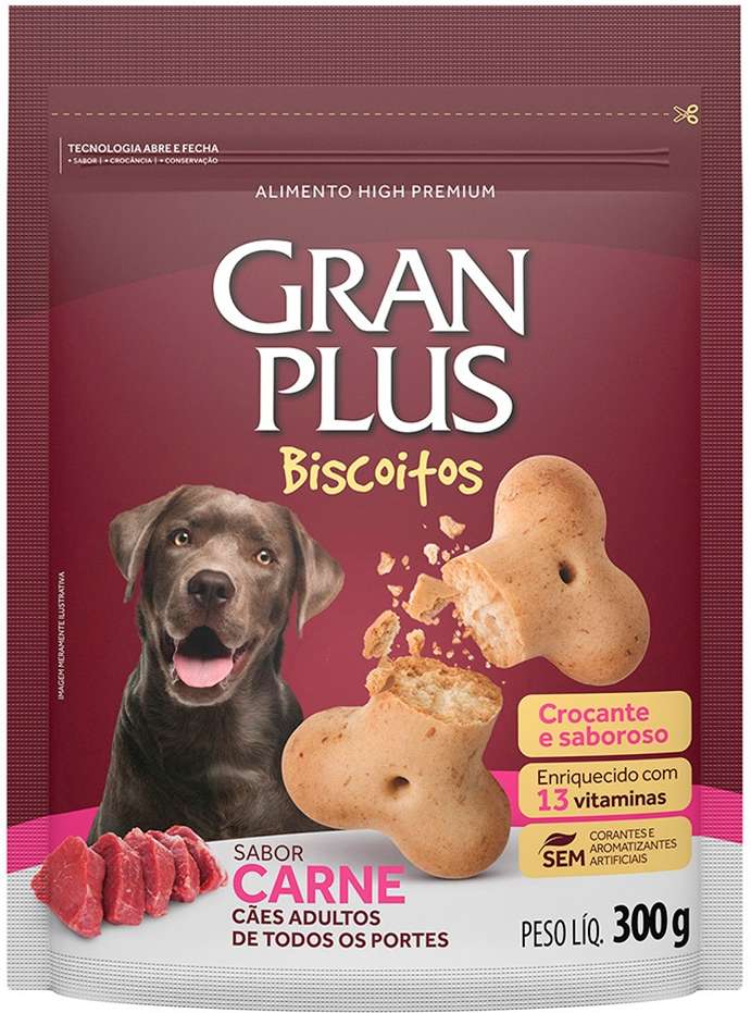 Biscoito GranPlus para Cães Adultos Sabor Carne - 300 g