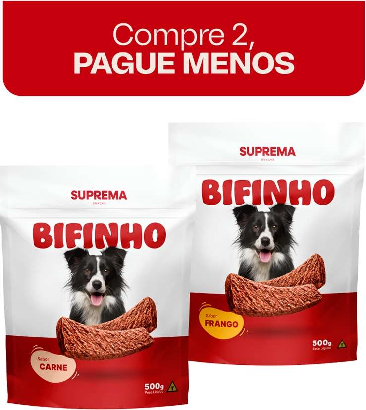 Kit Suprema Bifinhos Sabor Carne e Frango para Cães - 1Kg (2 Pacotes 500 g)