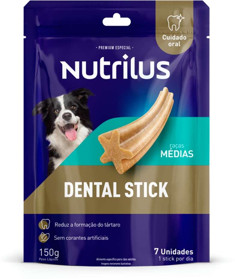 Kit Nutrilus Petisco Dental Stick, Biscoito e Bifinho Sabor Frango para Cães Adultos - 150 g + 500 g + 500 g