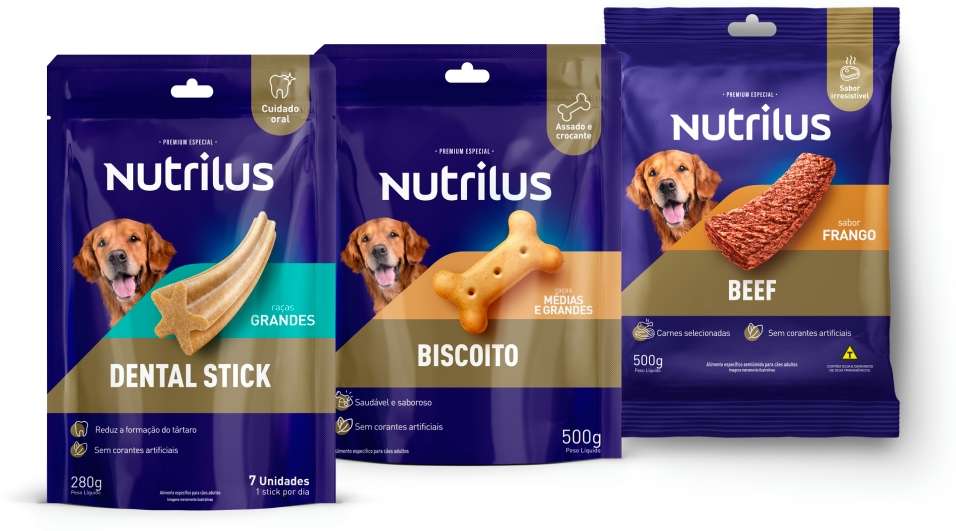Kit Nutrilus Dental Stick, Biscoito e Bifinho para Cães Adultos Porte Grande - 280 g + 500 g + 500 g