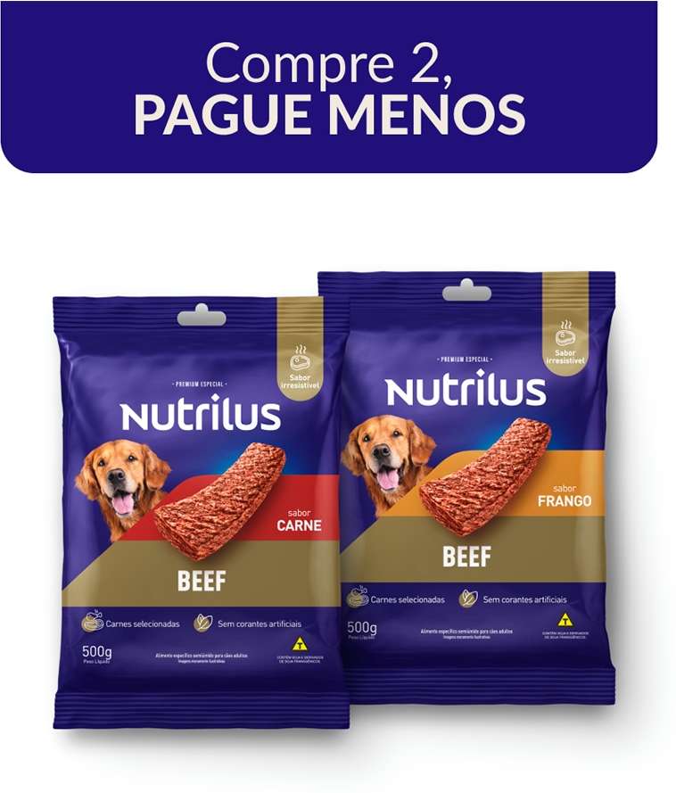 Kit Nutrilus Bifinho Sabor Carne e Frango para Cães Adultos - 1Kg (2 Pacotes 500 g)