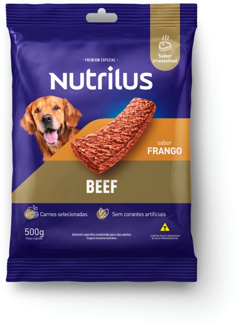 Kit Nutrilus Bifinho Sabor Carne e Frango para Cães Adultos - 1Kg (2 Pacotes 500 g)