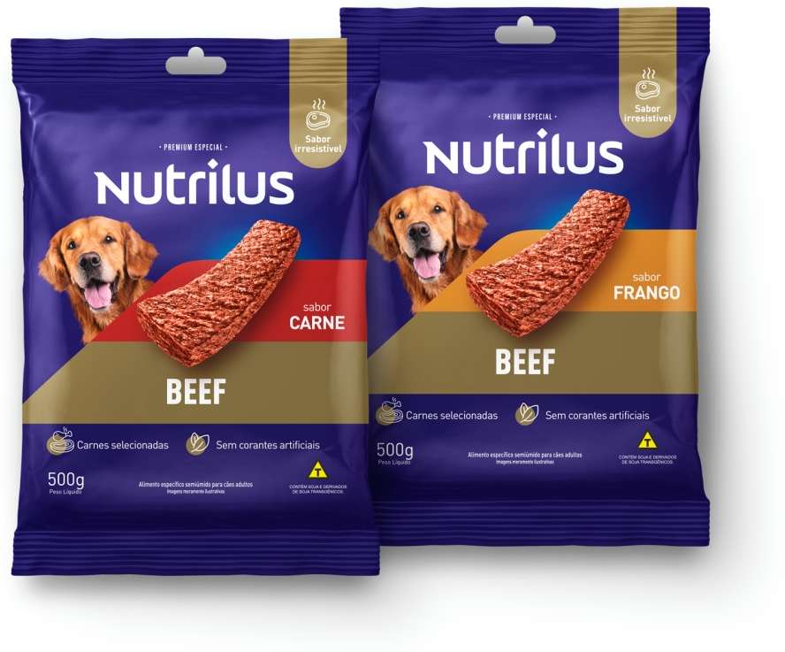 Kit Nutrilus Bifinho Sabor Carne e Frango para Cães Adultos - 1Kg (2 Pacotes 500 g)