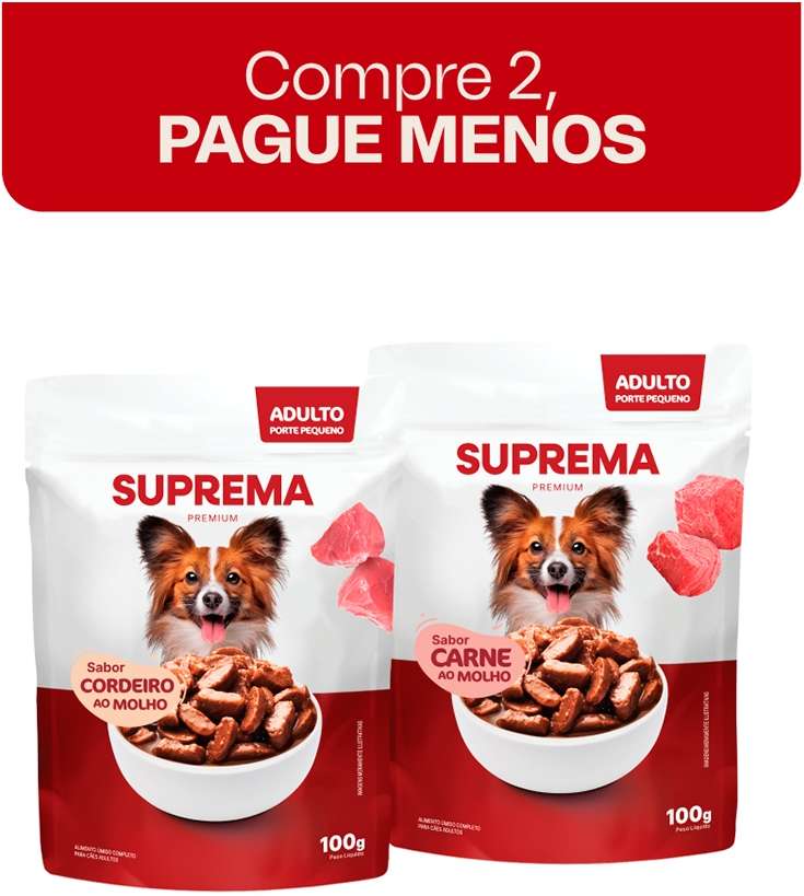 Kit Suprema Ração Úmida Sabor Carne ao Molho e Cordeiro ao Molho para Cães Adultos - 200 g (2 Sachês 100 g)