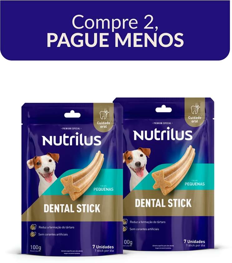 Kit Nutrilus Petisco Dental Stick para Cães Adultos Porte Pequeno - 14 Unidades (2 Pacotes 7 Unidades)