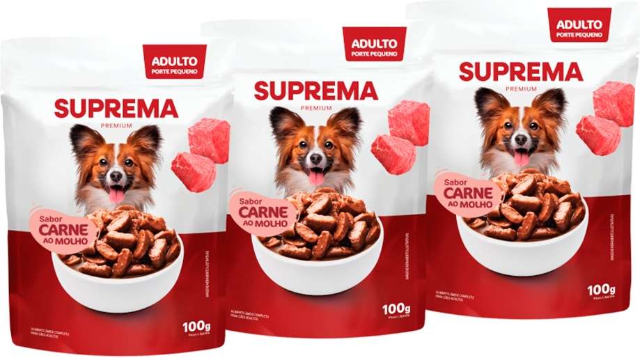 Kit Suprema Ração Úmida Sabor Carne ao Molho para Cães Adultos Raças Pequenas - 300 g (3 Sachês 100 g)