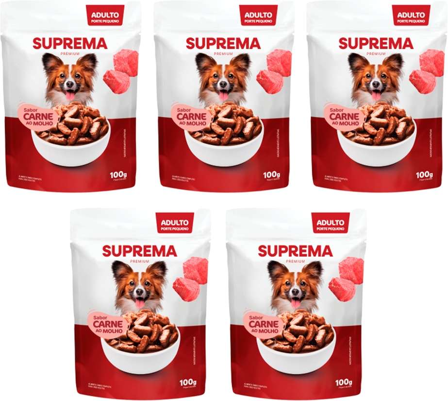 Kit Suprema Ração Úmida Sabor Carne ao Molho para Cães Adultos Raças Pequenas - 500 g (5 Sachês 100 g)